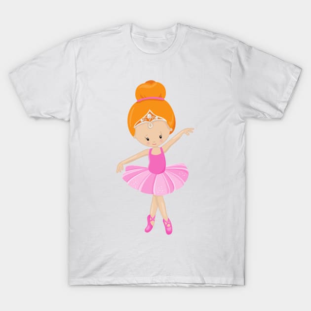 Ballerina, Ballet Girl, Ballet Dancer, Orange Hair T-Shirt by Jelena Dunčević